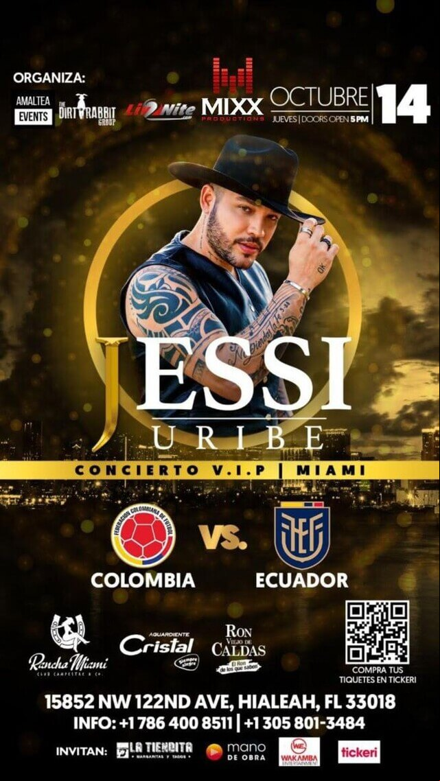 Concierto de Jessi Uribe en Miami, Florida, Estados Unidos, Jueves, 14 de octubre de 2021